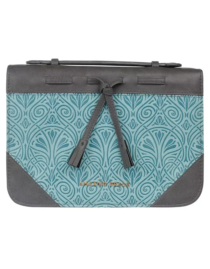 Amazing Grace Gray and Turquoise Faux Leather Fashion Bible Cover with Tassels