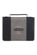 Walk by Faith Black and Gray Faux Leather Classic Bible Cover - 2 Corinthians 5:7