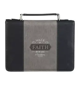 Walk by Faith Black and Gray Faux Leather Classic Bible Cover - 2 Corinthians 5:7