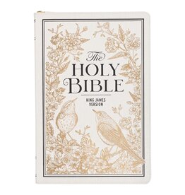 White and Gold Faux Leather Large Print Thinline King James Version Bible with Zippered Closure and Thumb Index