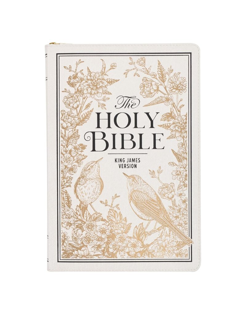 White and Gold Faux Leather Large Print Thinline King James Version Bible with Zippered Closure and Thumb Index