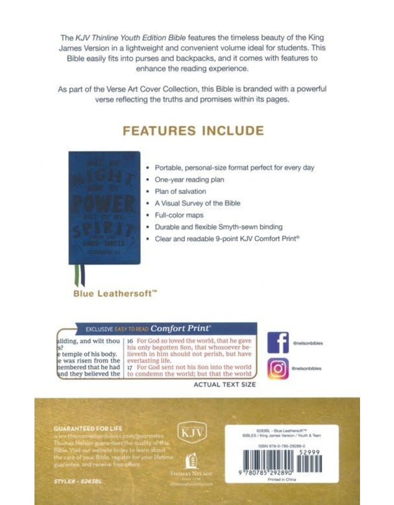 Holy Bible: Thinline Youth Edition, Blue Leathersoft, Red Letter, Comfort Print: King James Version (Verse Art Cover Collection)