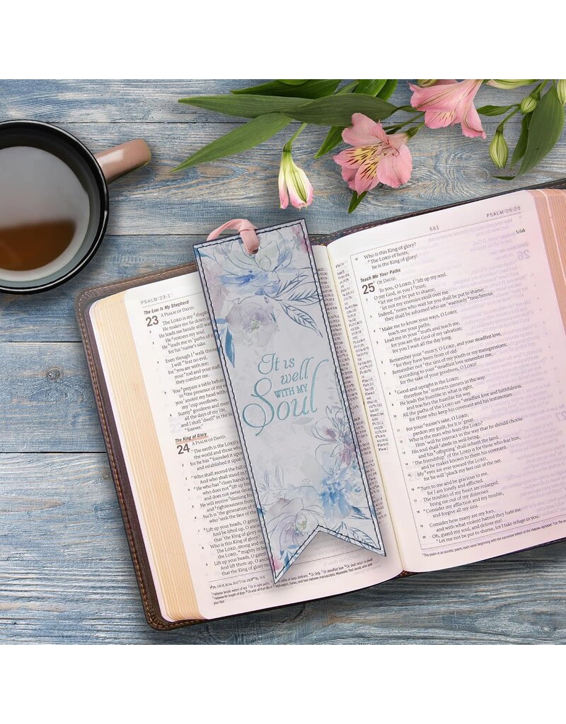 It is Well Hymn Watercolor Floral Faux Leather Bookmark