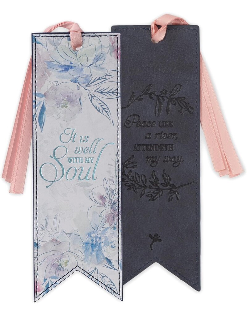 It is Well Hymn Watercolor Floral Faux Leather Bookmark