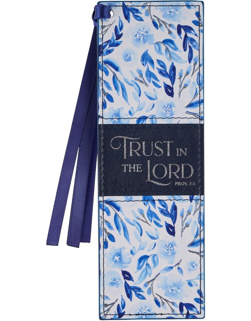 Trust in the Lord Blue Botany Faux Leather Bookmark - Proverbs 3:5