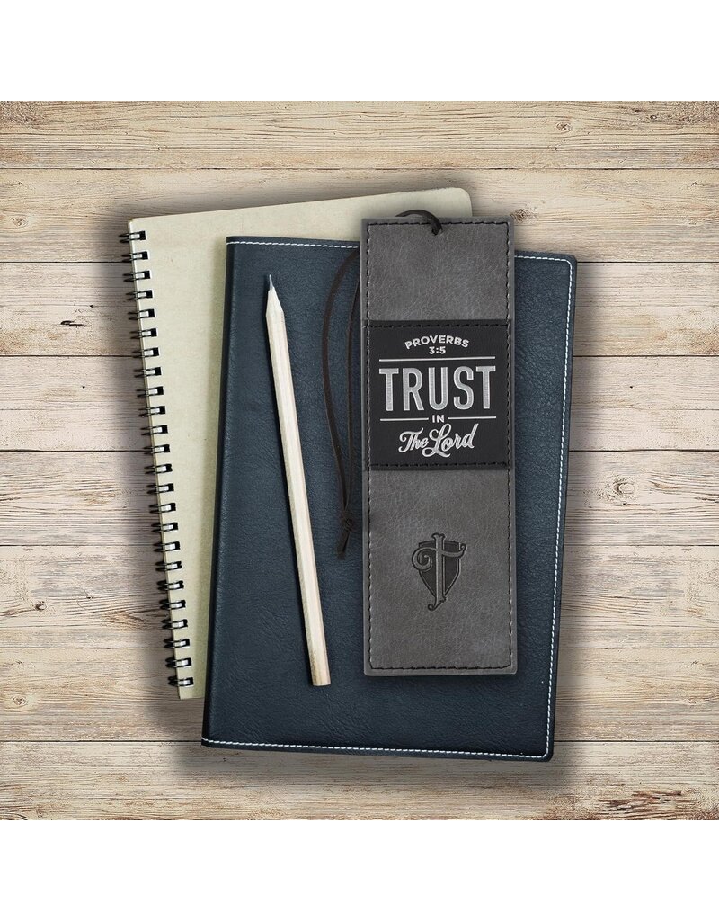 Trust in the LORD Gray and Black Faux Leather Bookmark - Proverbs 3:5