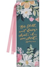 Be Still and Know Teal Floral Faux Leather Bookmark - Psalm 46:10