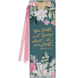 Be Still and Know Teal Floral Faux Leather Bookmark - Psalm 46:10