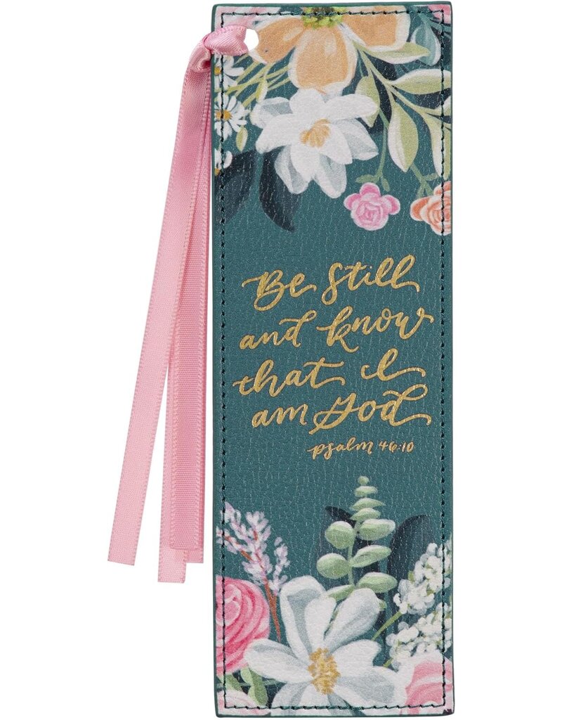 Be Still and Know Teal Floral Faux Leather Bookmark - Psalm 46:10