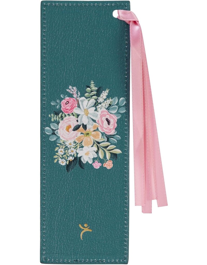 Be Still and Know Teal Floral Faux Leather Bookmark - Psalm 46:10