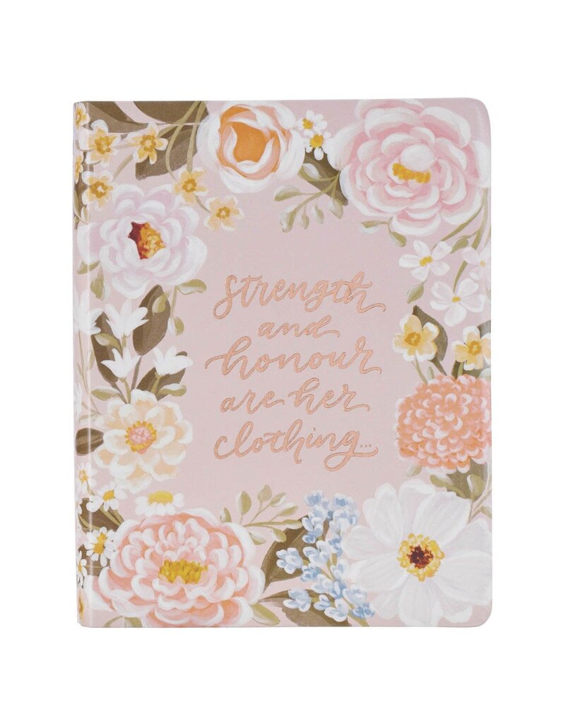 Peach Floral Margo Collection Faux Leather King James Version Note-taking Bible - Proverbs 31:25