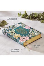 Teal Floral Ally Collection Large Print Faux Leather King James Version Note-taking Bible - Matthew 22:37
