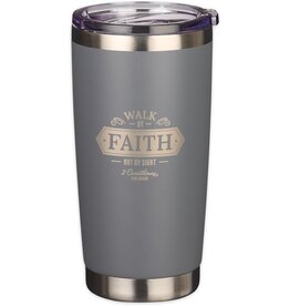 Walk By Faith Navy Stainless Steel Travel Tumbler - 2 Corinthians 5:7