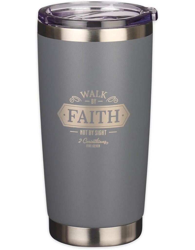 Walk By Faith Navy Stainless Steel Travel Tumbler - 2 Corinthians 5:7