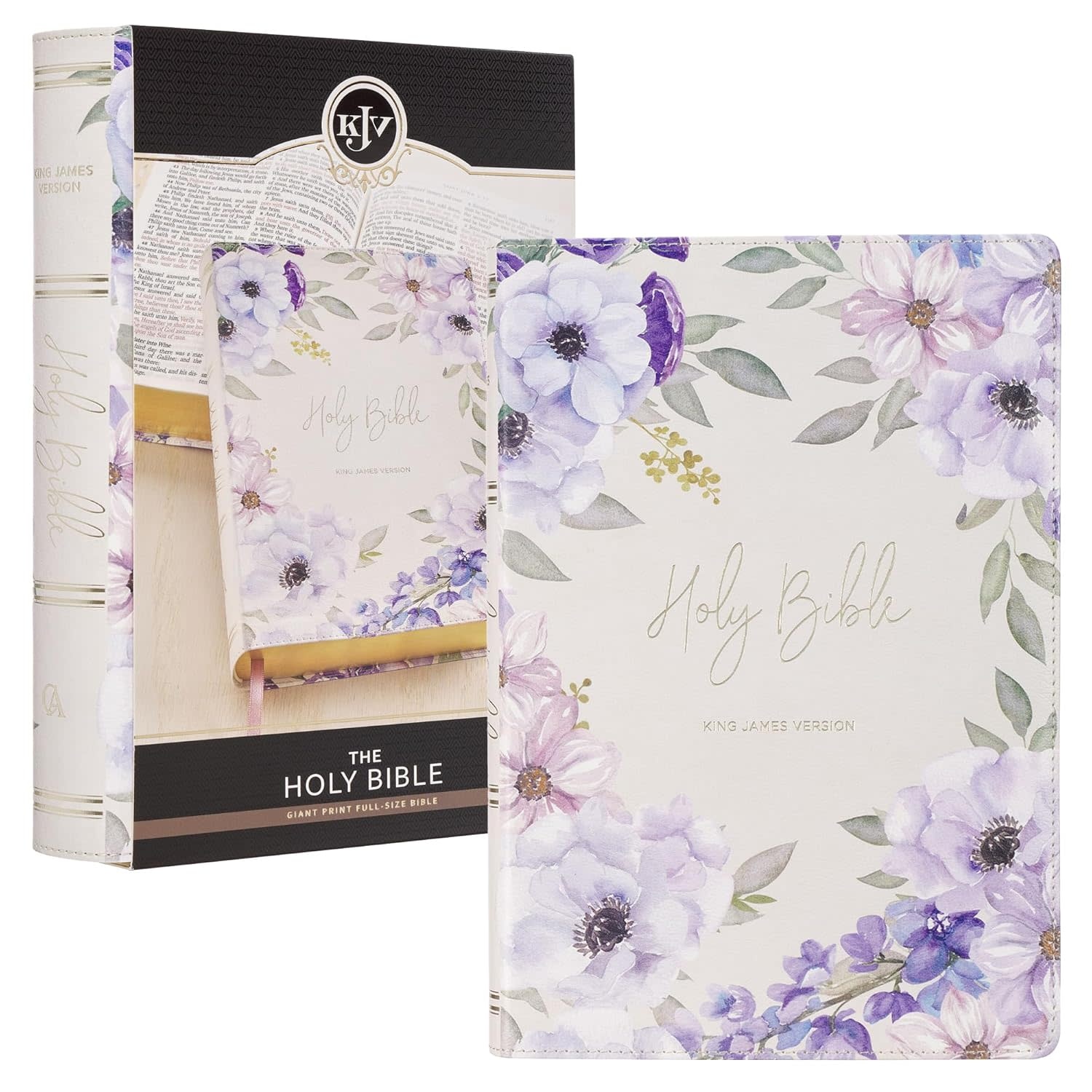 Lavender Floral Faux Leather Giant Print Full-size King James Version ...