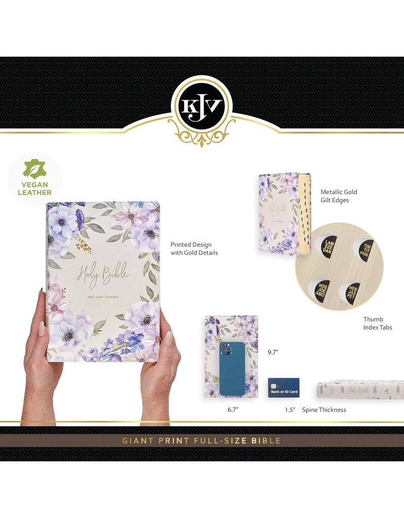 Lavender Floral Faux Leather Giant Print Full-size King James Version Bible with Thumb Index