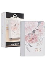 Frosty Gray and Pink Floral Faux Leather King James Version Deluxe Gift Bible with Thumb Index and Zipper Closure