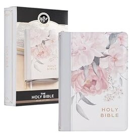 Frosty Gray and Pink Floral Faux Leather King James Version Deluxe Gift Bible with Thumb Index and Zipper Closure