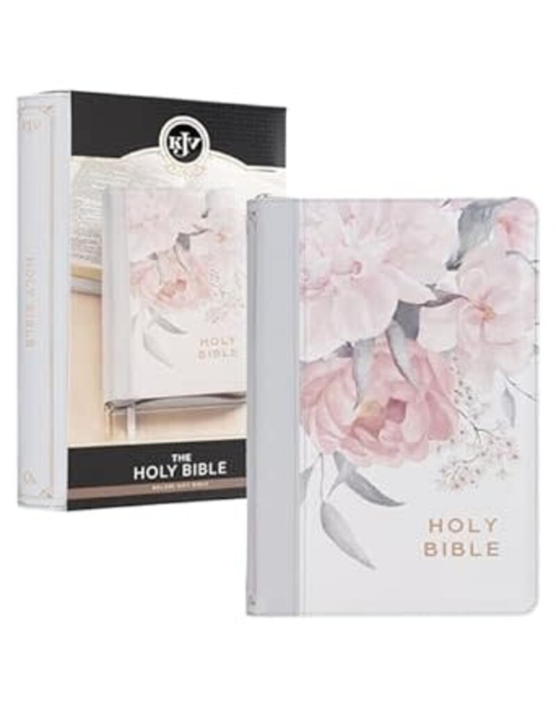 Frosty Gray and Pink Floral Faux Leather King James Version Deluxe Gift Bible with Thumb Index and Zipper Closure
