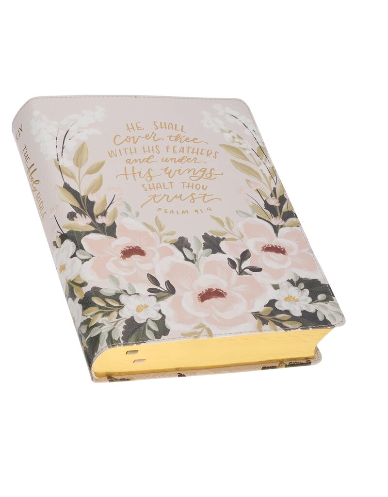 Cream Floral Faux Leather KJV Note-taking Bible - Psalm 91:4