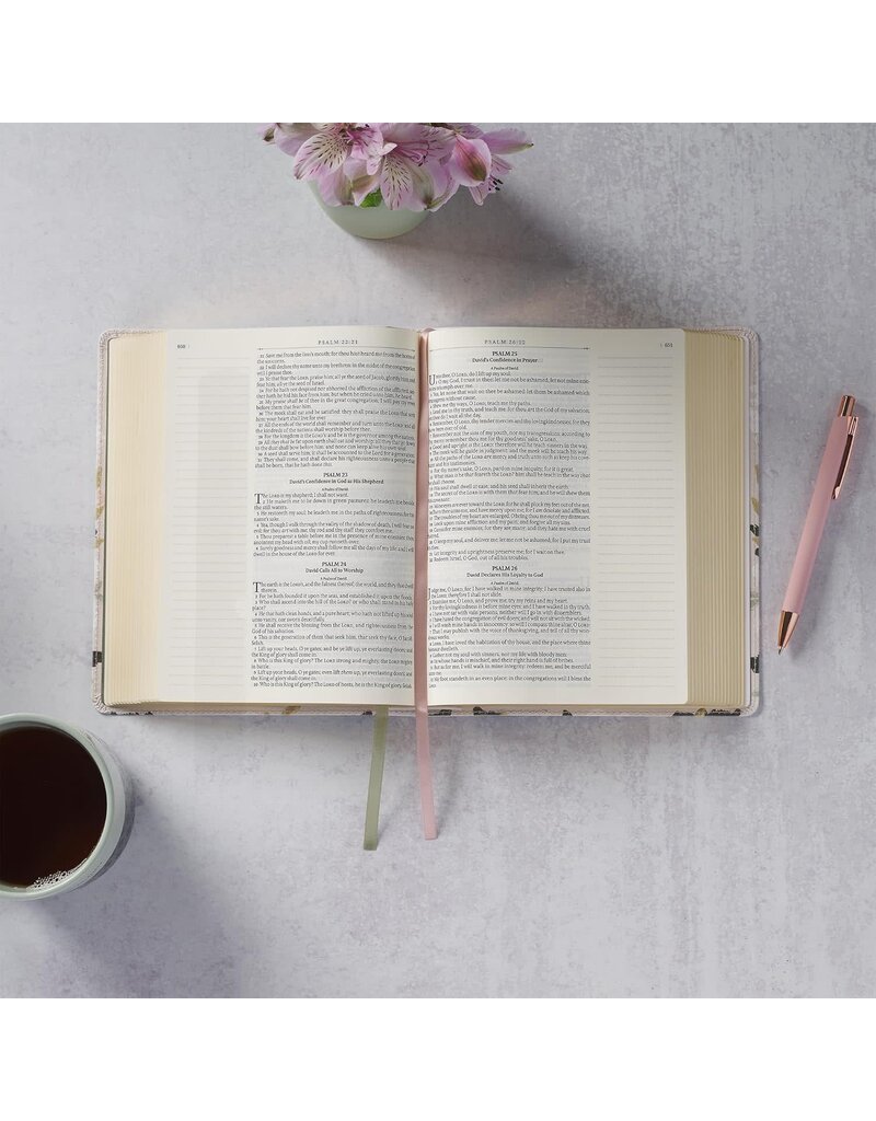 Cream Floral Faux Leather KJV Note-taking Bible - Psalm 91:4