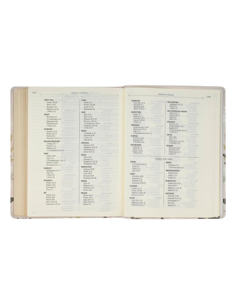 Cream Floral Faux Leather KJV Note-taking Bible - Psalm 91:4