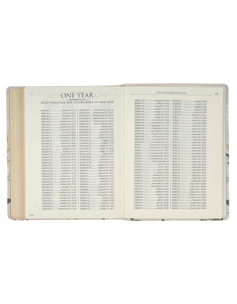 Cream Floral Faux Leather KJV Note-taking Bible - Psalm 91:4