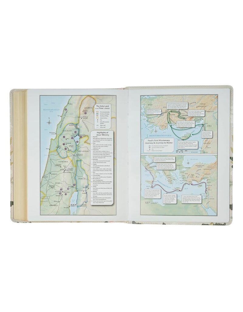 Cream Floral Faux Leather KJV Note-taking Bible - Psalm 91:4