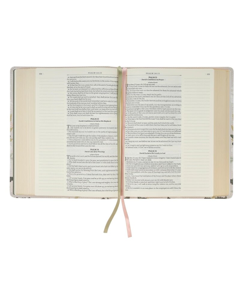 Cream Floral Faux Leather KJV Note-taking Bible - Psalm 91:4