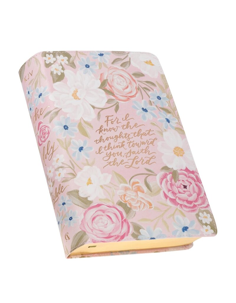 Pink Floral Faux Leather Giant Print Standard-Size King James Version Bible with Thumb Index