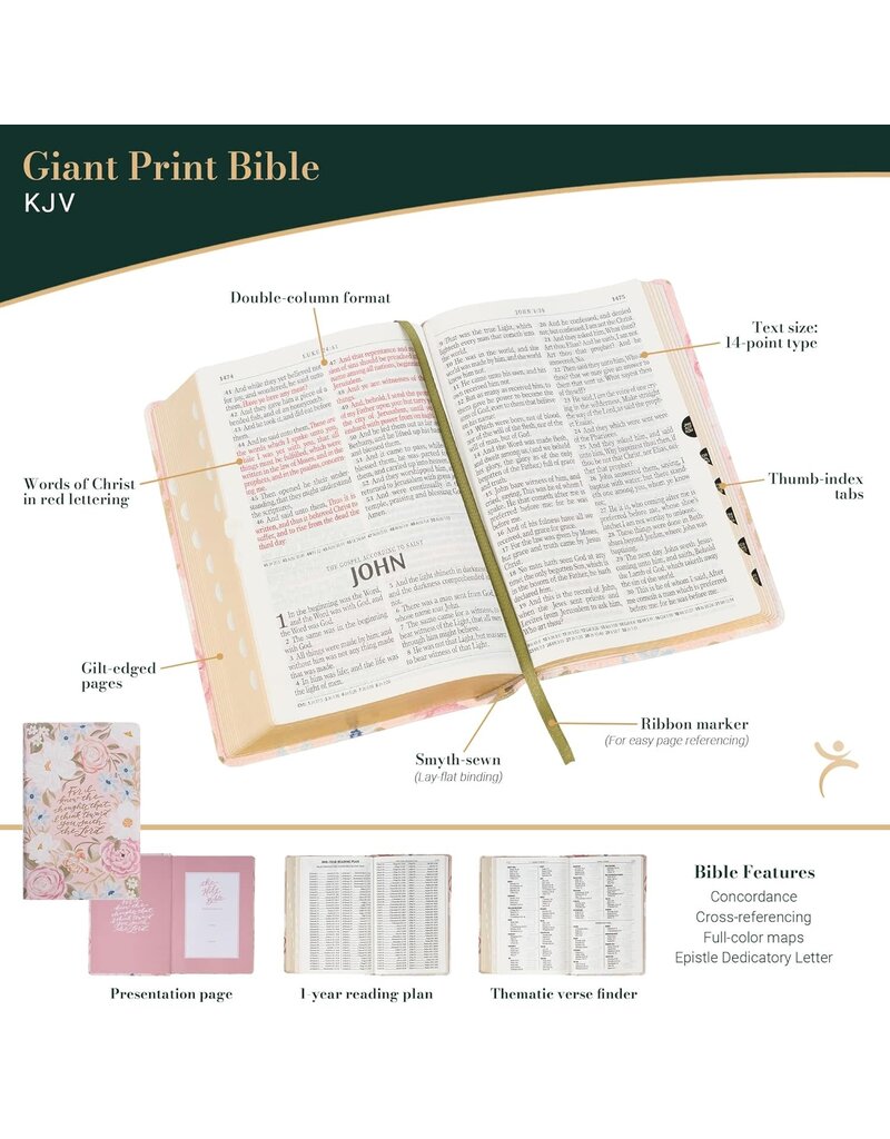 Pink Floral Faux Leather Giant Print Standard-Size King James Version Bible with Thumb Index