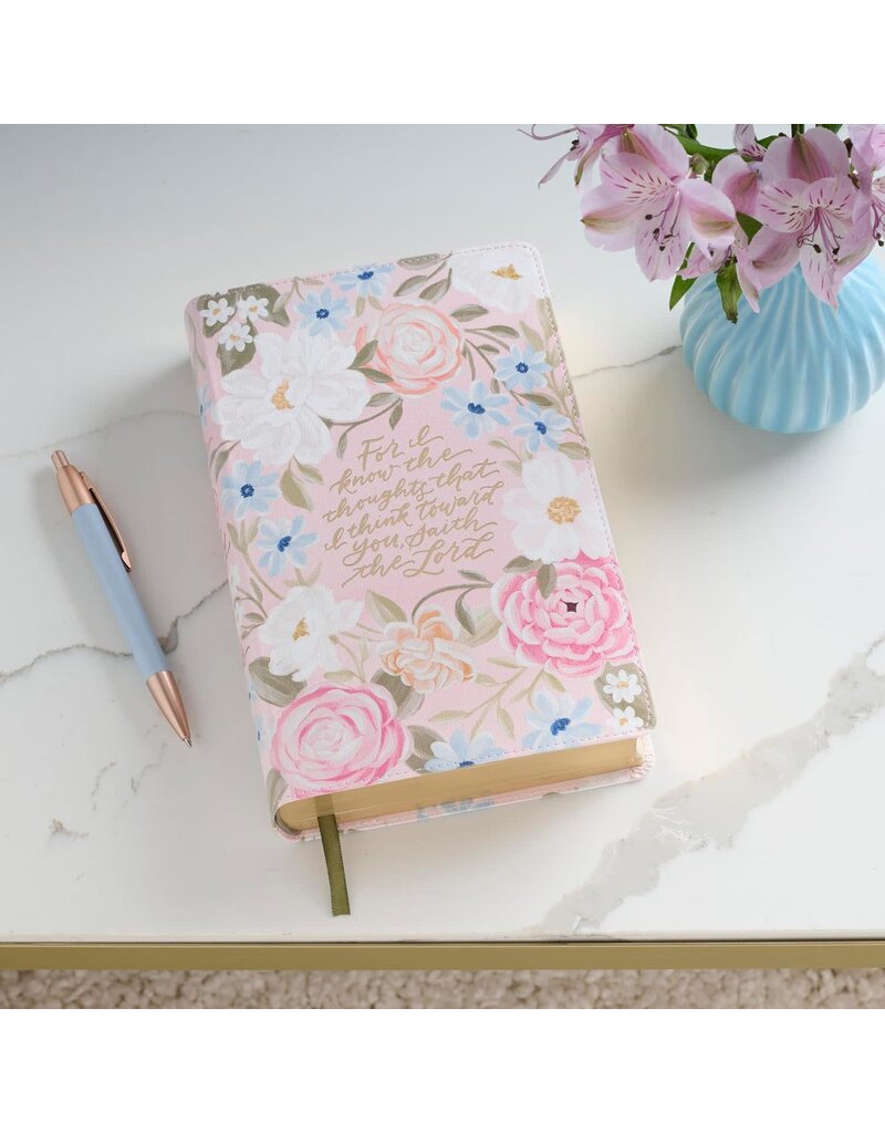 Pink Floral Faux Leather Giant Print Standard-Size King James Version Bible with Thumb Index