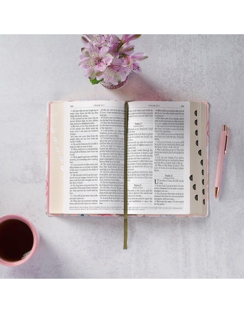 Pink Floral Faux Leather Giant Print Standard-Size King James Version Bible with Thumb Index