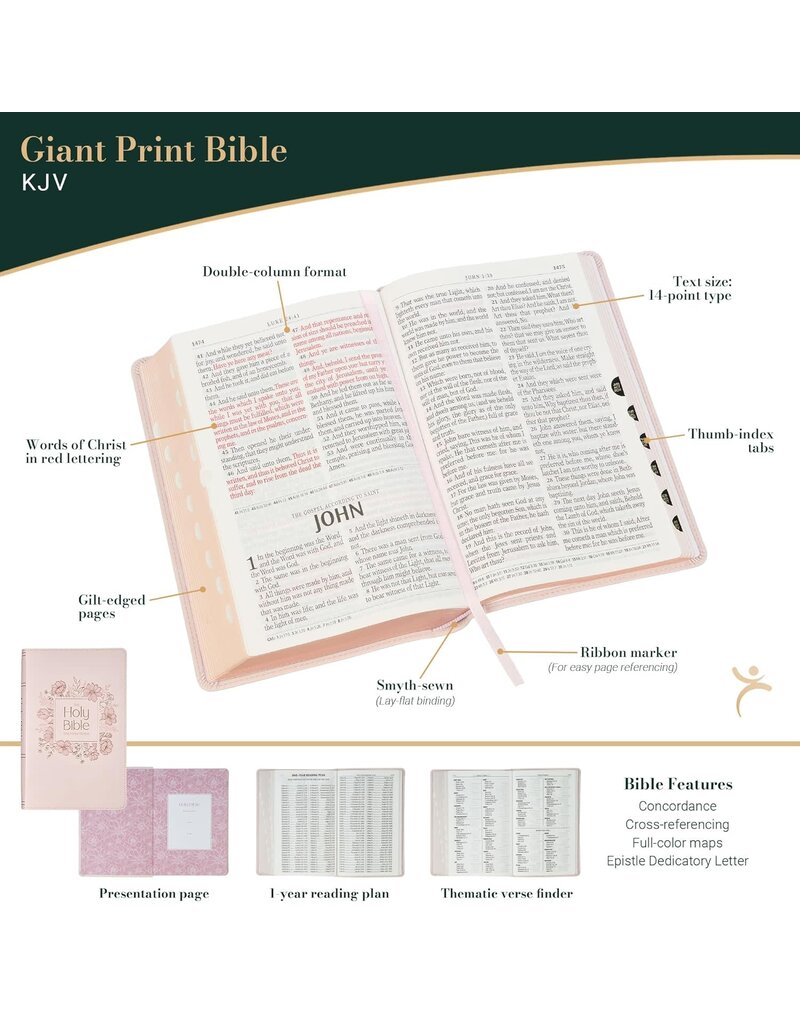 Blush Floral Faux Leather Standard-size Giant Print KJV Bible Thumb Index