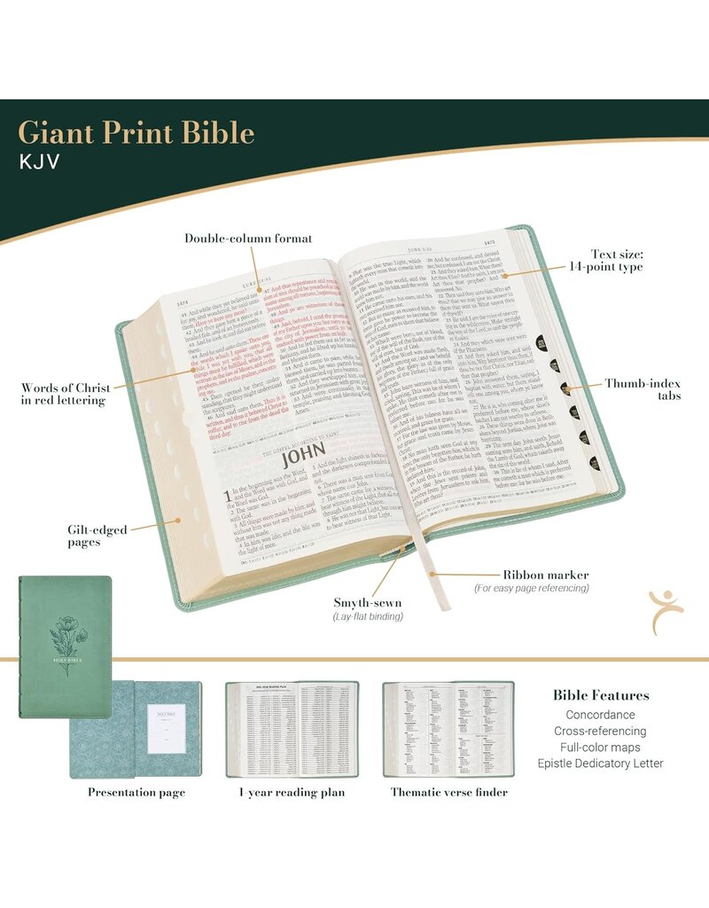 Teal Floral Faux Leather Giant Print Standard-size King James Version Bible with Thumb Index