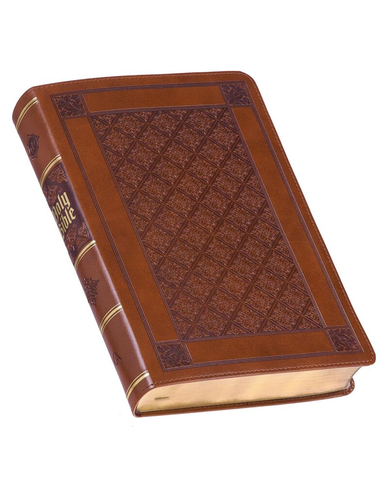 Diamond Honey-brown Faux Leather Full-size Giant Print King James Version Bible with Thumb Index