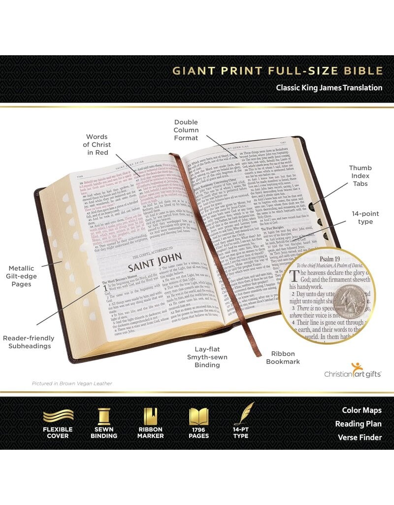 Diamond Honey-brown Faux Leather Full-size Giant Print King James Version Bible with Thumb Index