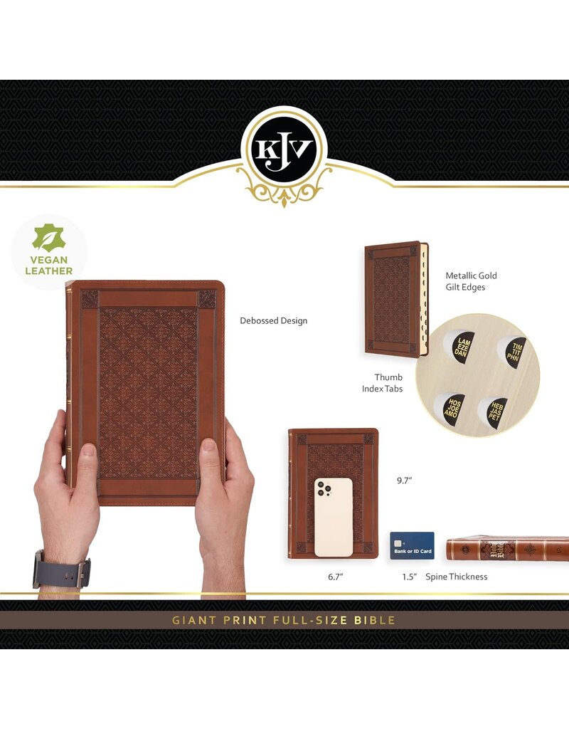 Diamond Honey-brown Faux Leather Full-size Giant Print King James Version Bible with Thumb Index
