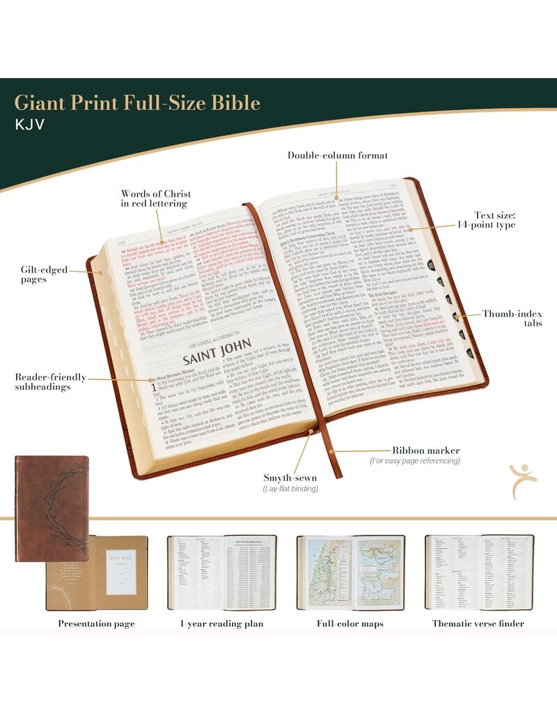 Brown Crown of Thorns Giant Print Full-size King James Version Bible with Thumb Index