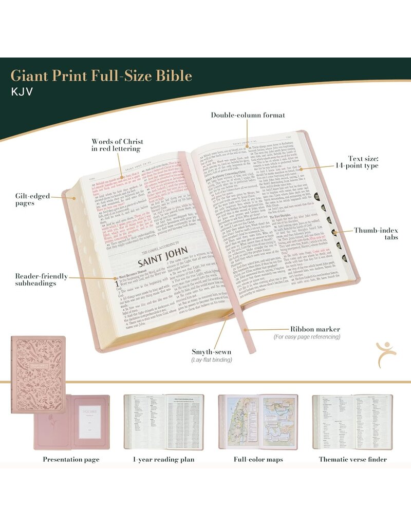 Blush Pink Floral Giant Print Full-size King James Version Bible with Thumb Index