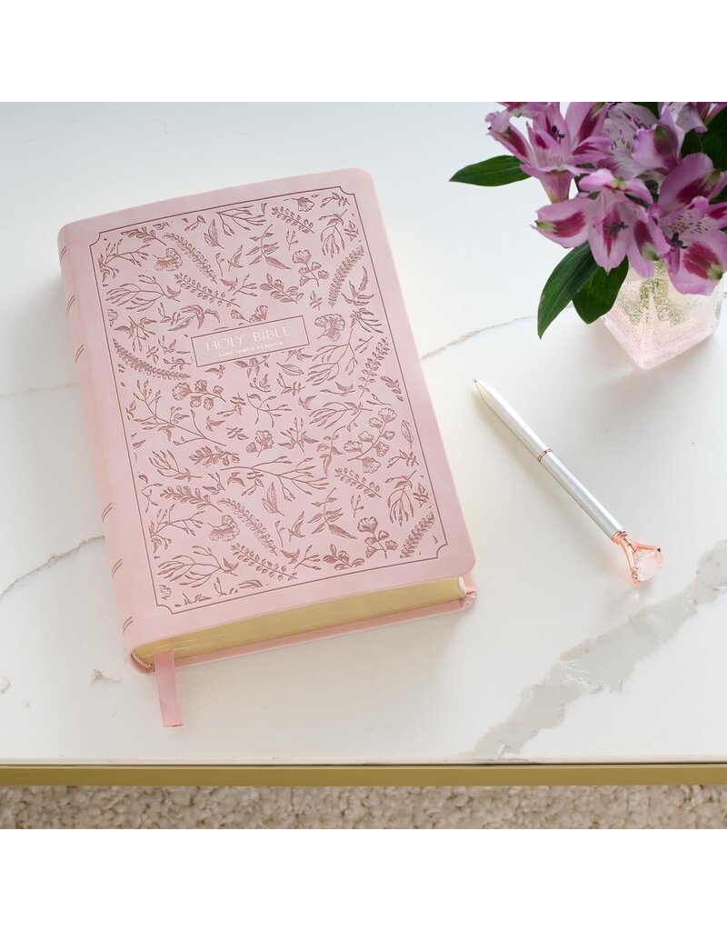 Blush Pink Floral Giant Print Full-size King James Version Bible with Thumb Index