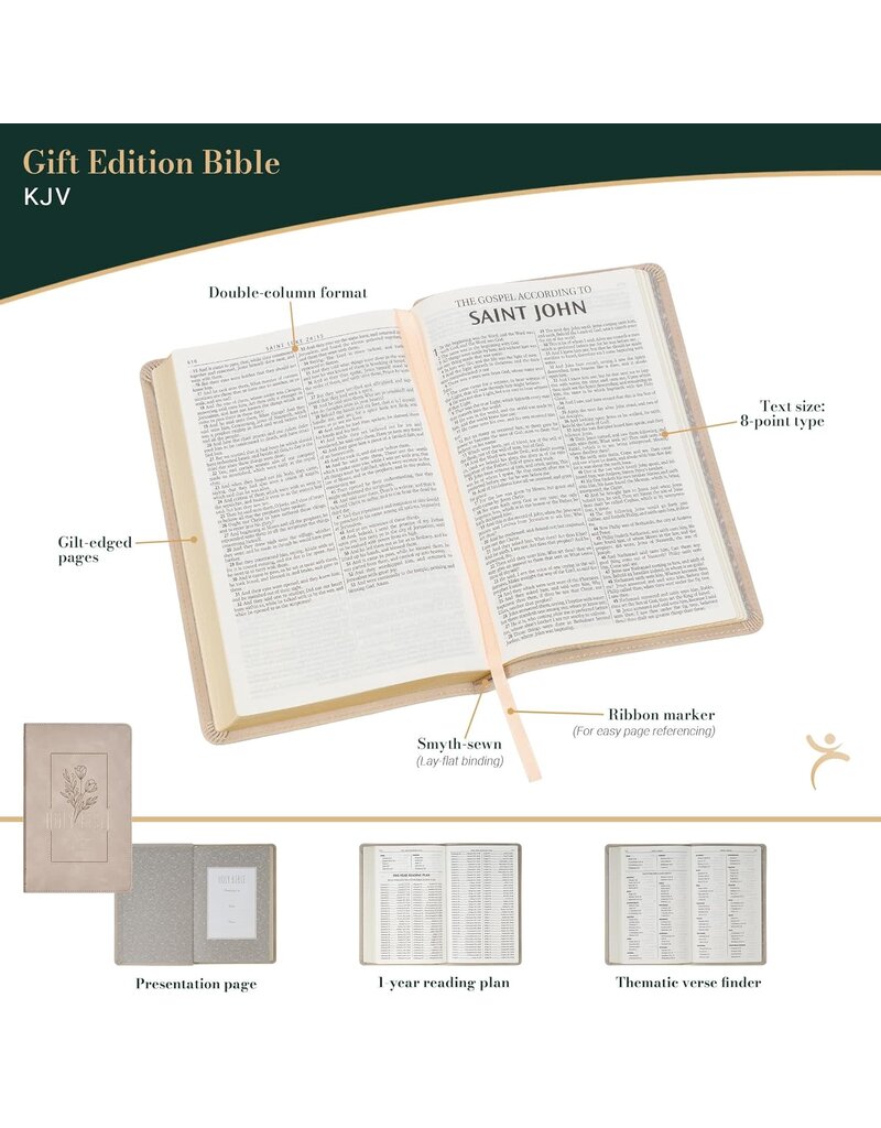 Taupe Floral Faux Leather King James Version Gift Edition Bible