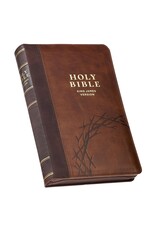 Crown of Thorns Two-tone Brown Faux Leather King James Version Deluxe Gift Bible with Thumb Index and Zipper Closure
