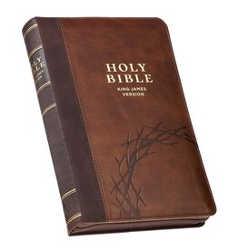 Crown of Thorns Two-tone Brown Faux Leather King James Version Deluxe Gift Bible with Thumb Index and Zipper Closure