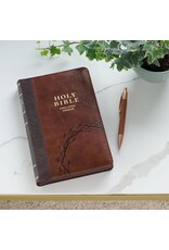 Crown of Thorns Two-tone Brown Faux Leather King James Version Deluxe Gift Bible with Thumb Index and Zipper Closure