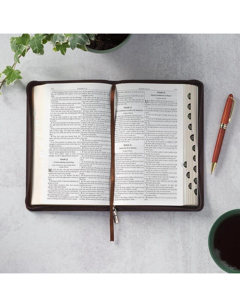 Crown of Thorns Two-tone Brown Faux Leather King James Version Deluxe Gift Bible with Thumb Index and Zipper Closure