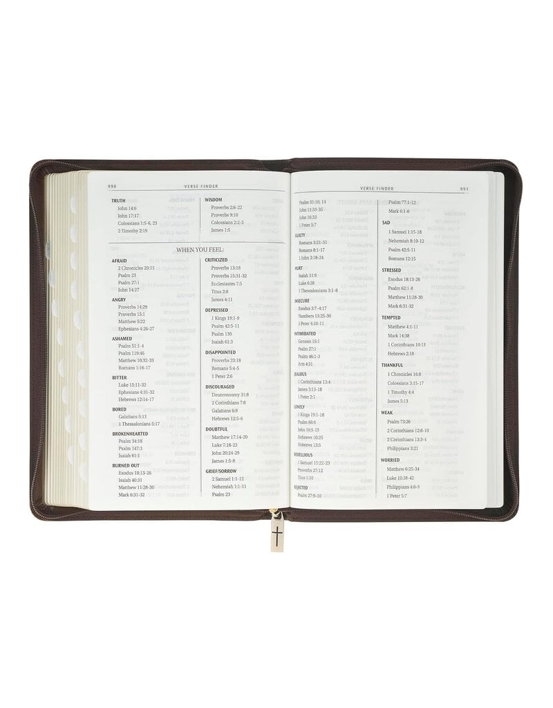 Crown of Thorns Two-tone Brown Faux Leather King James Version Deluxe Gift Bible with Thumb Index and Zipper Closure
