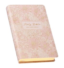 Pale Pink Floral Faux Leather King James Version Deluxe Gift Bible with Thumb Index
