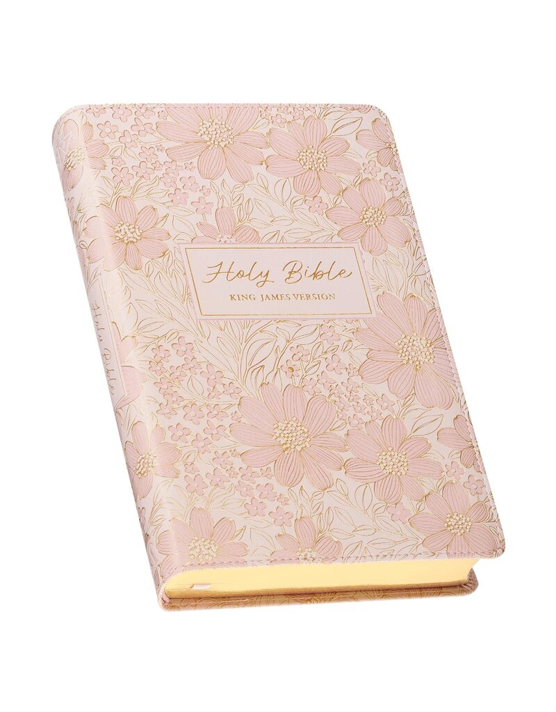 Pale Pink Floral Faux Leather King James Version Deluxe Gift Bible with Thumb Index