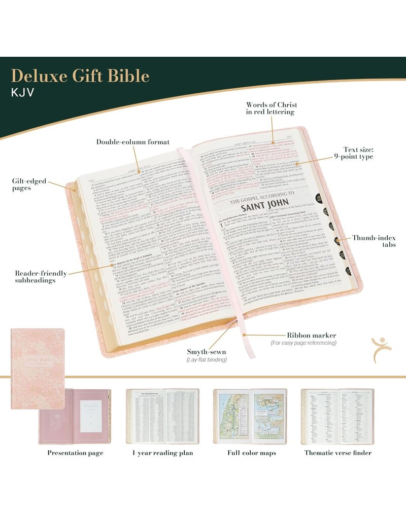 Pale Pink Floral Faux Leather King James Version Deluxe Gift Bible with Thumb Index